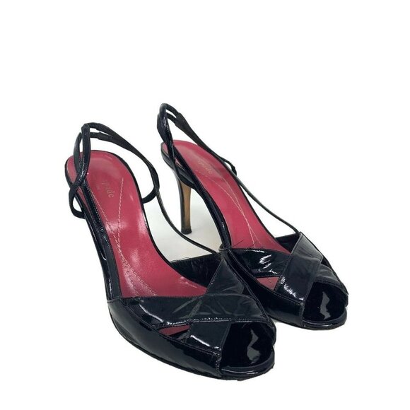 Kate Spade Size 8.5 Patent Leather Slingback Sandals Heels Peep Toe - Picture 3 of 8